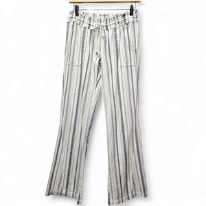 Roxy Oceanside Blue and White Striped Cotton & Linen Pants Size Medium